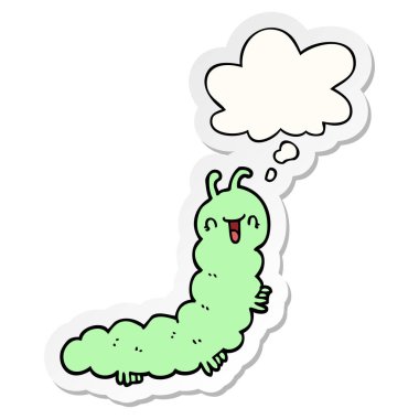 karikatür tırtıl ve baskılı bir etiket olarak kabarcık düşünce