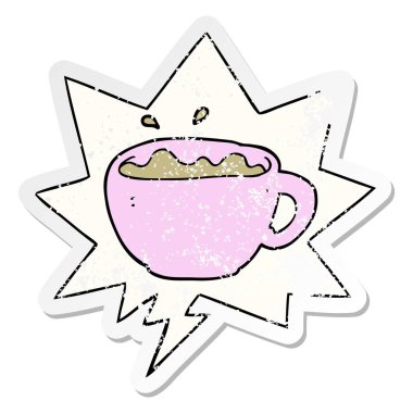 karikatür kahve fincanı ve konuşma balonu sıkıntılı etiket