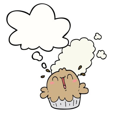 sevimli karikatür pasta ve düşünce balonu