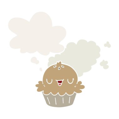 sevimli karikatür pasta ve retro tarzında kabarcık düşünce