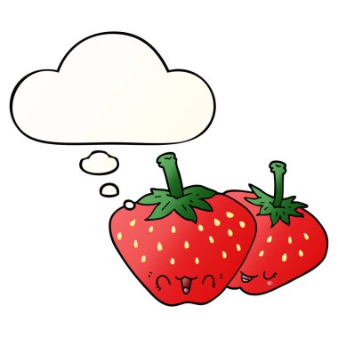 karikatür çilek ve pürüzsüz degrade tarzında düşünce balonu