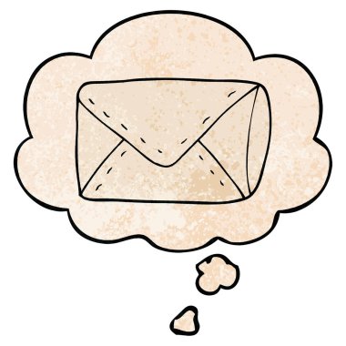 karikatür zarf ve grunge doku desen st düşünce balonu