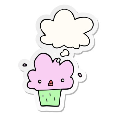 karikatür cupcake ve baskılı bir etiket olarak kabarcık düşünce