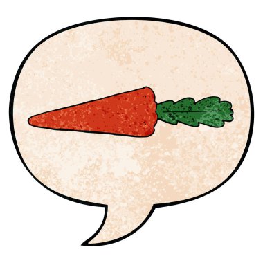 retro doku tarzında karikatür havuç ve konuşma balonu