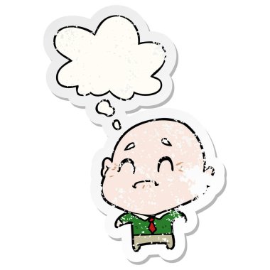 karikatür yaşlı adam ve sıkıntılı yıpranmış etiket olarak kabarcık düşündüm