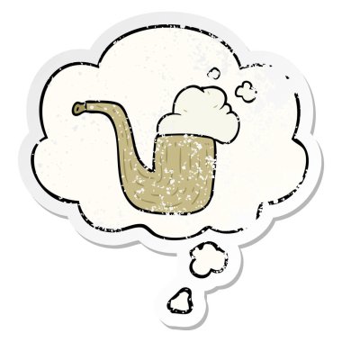 karikatür boru ve sıkıntılı yıpranmış etiket olarak kabarcık düşünce