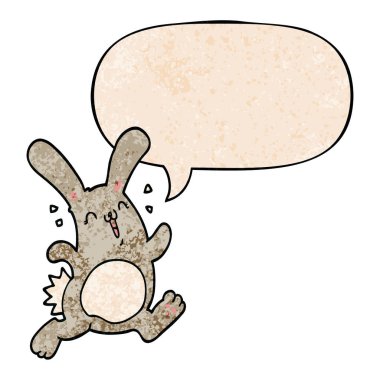 retro doku tarzında karikatür tavşan ve konuşma balonu