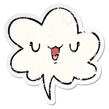 sevimli mutlu karikatür yüz ve konuşma balonu sıkıntılı etiket