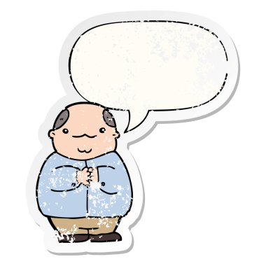 karikatür kel adam ve konuşma balonu sıkıntılı etiket