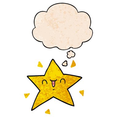 karikatür mutlu yıldız ve grunge doku desen düşünce balonu 