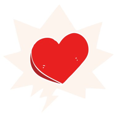 retro tarzında karikatür aşk kalp ve konuşma balonu