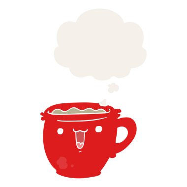 sevimli karikatür kahve fincanı ve retro tarzında düşünce balonu