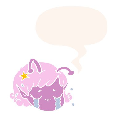 retro karikatür yabancı uzay kız ağlama ve konuşma balonu yüz 