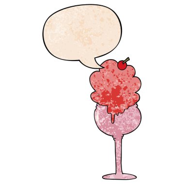 retro doku stilde karikatür dondurma çöl ve konuşma balonu