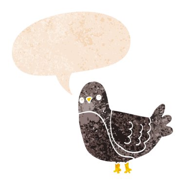 retro dokulu tarzda karikatür kuş ve konuşma balonu