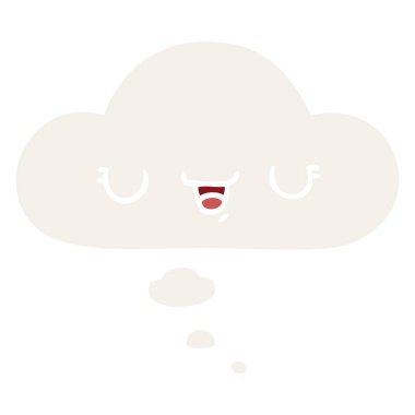 mutlu karikatür ifade ve retro tarzında düşünce balonu