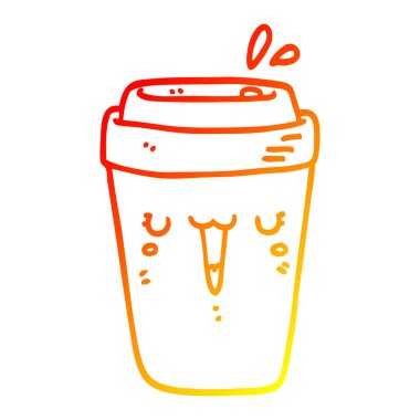 sıcak degrade çizgi çizim karikatür kahve fincanı