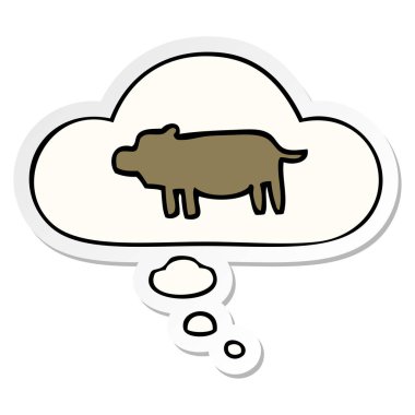 karikatür hayvan sembolü ve baskılı bir etiket olarak düşünce balonu