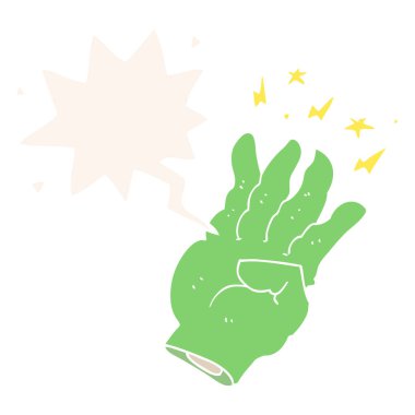 retro tarzı karikatür ürkütücü sihirli el ve konuşma balonu