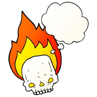ürkütücü karikatür yanan kafatası ve pürüzsüz gradie içinde kabarcık düşünce