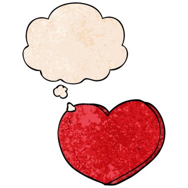 karikatür kalp ve grunge doku desen tarzında düşünce balonu