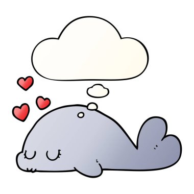 sevimli karikatür yunus ve pürüzsüz degrade tarzında kabarcık düşünce