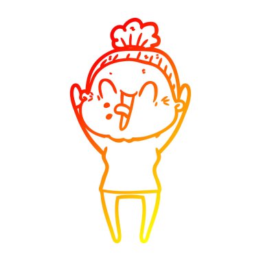 sıcak degrade çizgi çizim karikatür mutlu yaşlı kadın