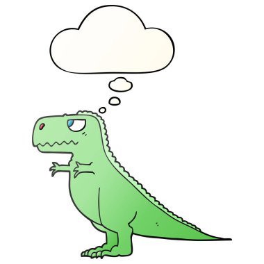 karikatür dinozor ve pürüzsüz degrade tarzında kabarcık düşünce