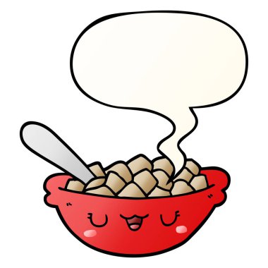 pürüzsüz degrade mısır gevreği ve konuşma balonu sevimli karikatür kase