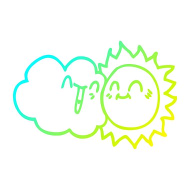 soğuk degrade çizgi çizim karikatür mutlu güneş ve bulut