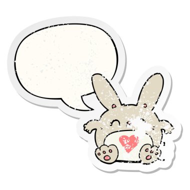 sevimli karikatür tavşan ve aşk kalp ve konuşma balonu sıkıntılı 