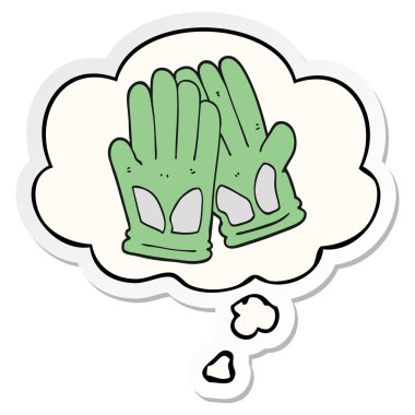 karikatür bahçe iş eldiven ve baskılı bir sopa olarak kabarcık düşünce