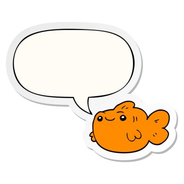 karikatür balık ve konuşma kabarcık etiket