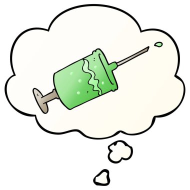 karikatür şırınga iğne ve pürüzsüz degrade sty düşünce kabarcık