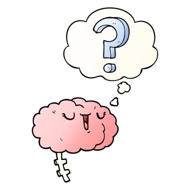 düzgün degrade stil çizgi film meraklı beyin ve düşünce balonu