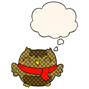 sevimli karikatür baykuş ve çizgi roman tarzında kabarcık düşünce