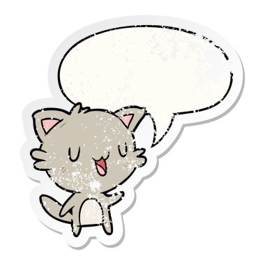karikatür mutlu kedi ve konuşma balonu sıkıntılı etiket