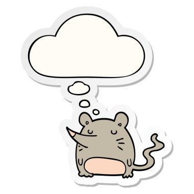 karikatür fare ve basılı bir etiket olarak düşünce balonu