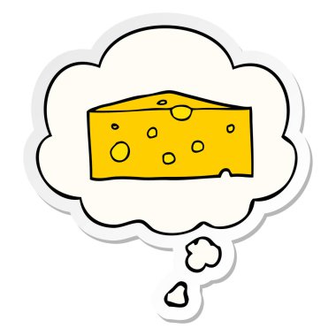 karikatür peynir ve baskılı bir etiket olarak düşünce balonu