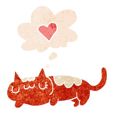 retro dokulu tarzında karikatür kedi ve düşünce balonu