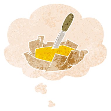 karikatür tereyağı ve retro dokulu tarzında düşünce balonu