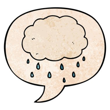 retro doku tarzı karikatür yağmur bulut ve konuşma balonu