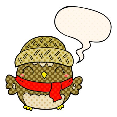 çizgi roman tarzında şapka ve konuşma balonu sevimli karikatür baykuş