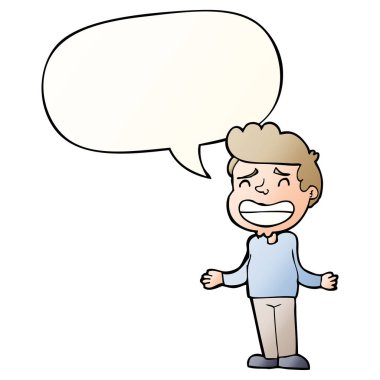 karikatür çocuk omuz silkme ve pürüzsüz degrade tarzında konuşma balonu