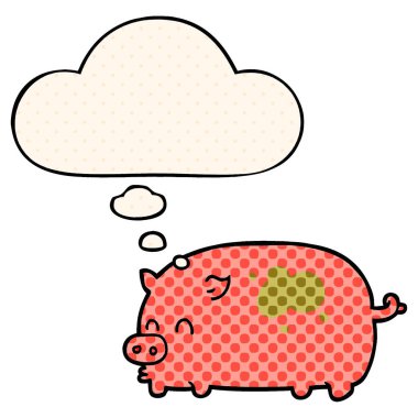 sevimli karikatür domuz ve çizgi roman tarzında kabarcık düşünce