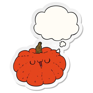 mutlu karikatür kabak ve basılı bir etiket olarak kabarcık düşünce