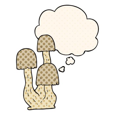 çizgi roman tarzında karikatür mantar ve düşünce balonu