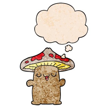 karikatür mantar yaratık ve grunge doku p düşünce balonu