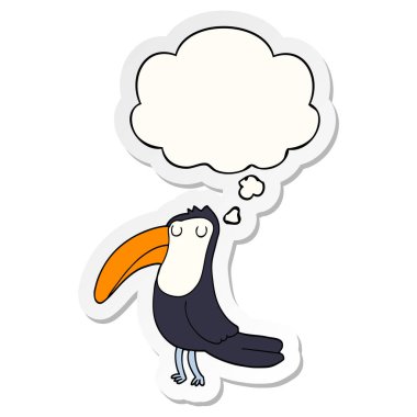 karikatür toucan ve basılı bir etiket olarak düşünce balonu