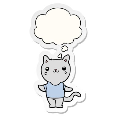 karikatür kedi ve baskılı bir etiket olarak kabarcık düşünce